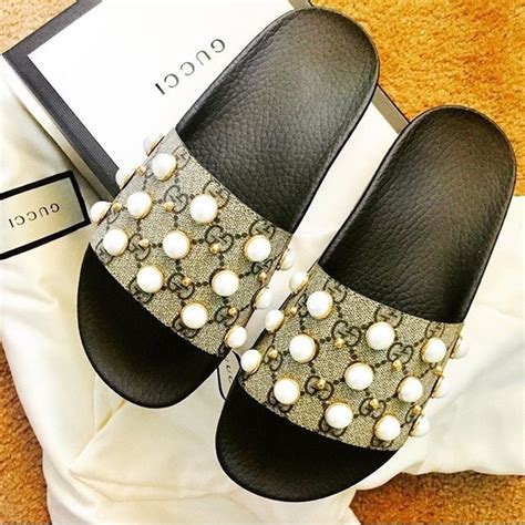 white gucci slides cheap|gucci pearl slides size 9.